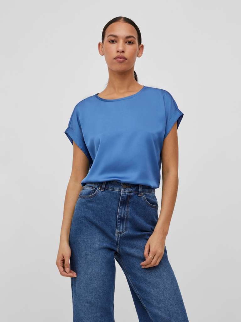Vila Viellette Satin  Top Blå